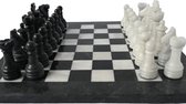 Jeu d’échecs en marbre de Luxe fait à la main - Bord noir - Boîte de rangement bleue faite à la main