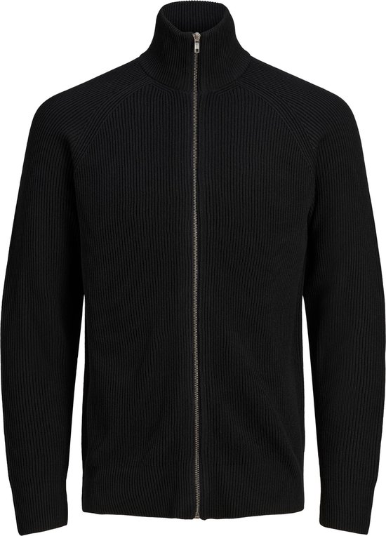 JACK & JONES Perfect knit zip cardigan slim fit - heren vest katoenmengsel met opstaande boord - zwart - Maat: L