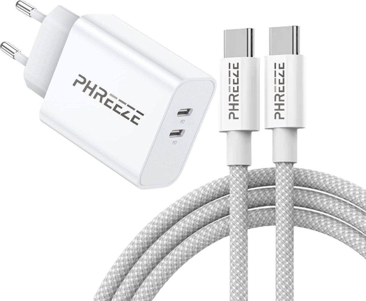 35W USB C Adapter + USB C Kabel - GaN Snellader - USBC naar USB-C Oplader - 4x Sneller Opladen