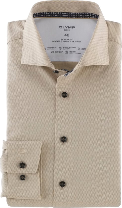 OLYMP Luxor 24/7 modern fit overhemd - tricot - natuur - Strijkvriendelijk - Boordmaat: 40