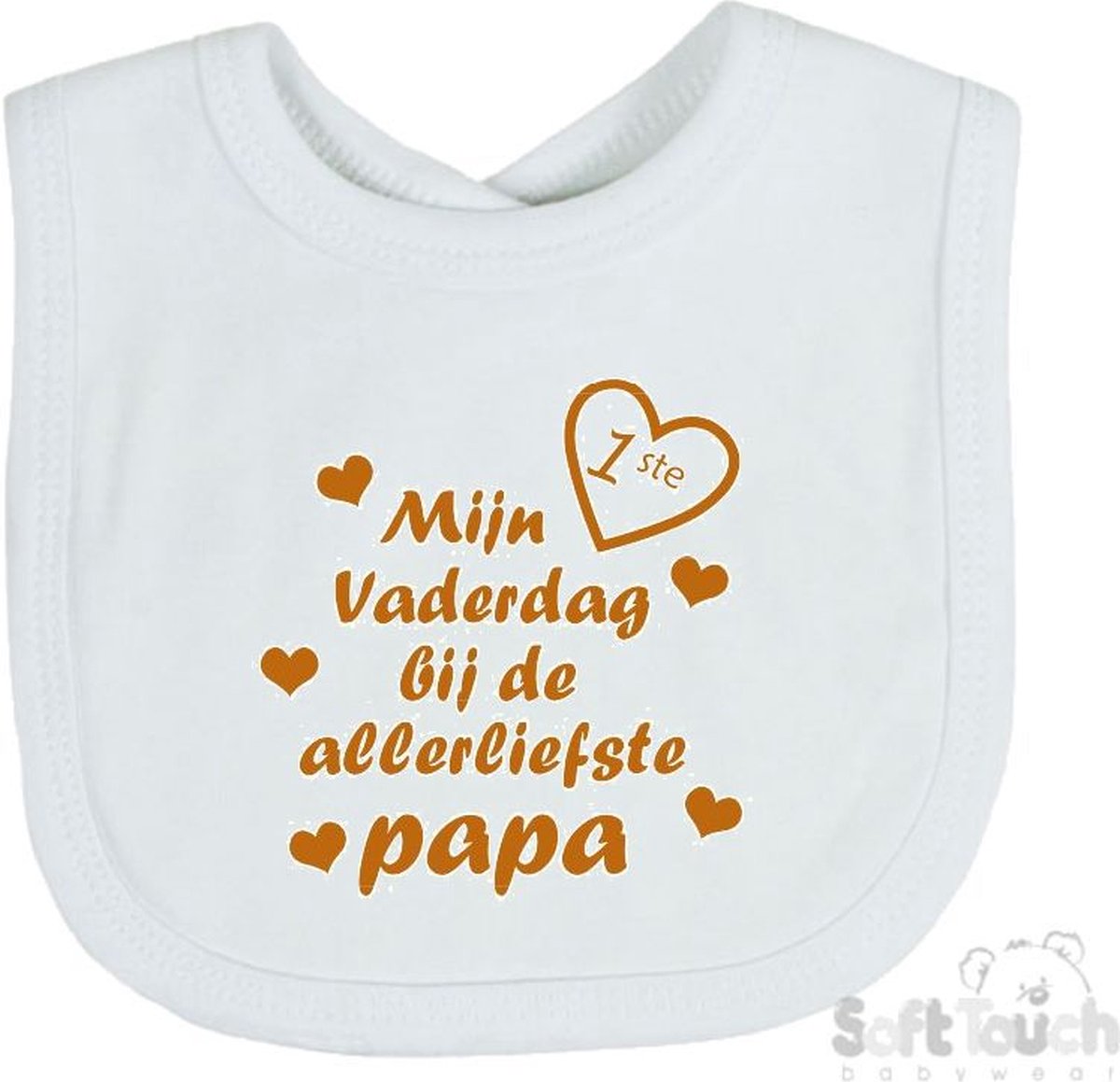 Goedkoopste Soft Touch Slabber Slabbetje Slab Mijn 1ste vaderdag bij de allerliefste papa Vaderdag Unisex Katoen Wit/tan Maat 33x22 Cm