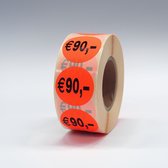 “€90" Prijs Stickers op rol 35mm rood - 1000ex.