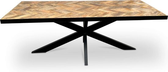 Combi Meubels - Eettafel - 200cm x 100cm - Mangohout - Visgraat - Rechthoekig - Naturel - Kruispoot