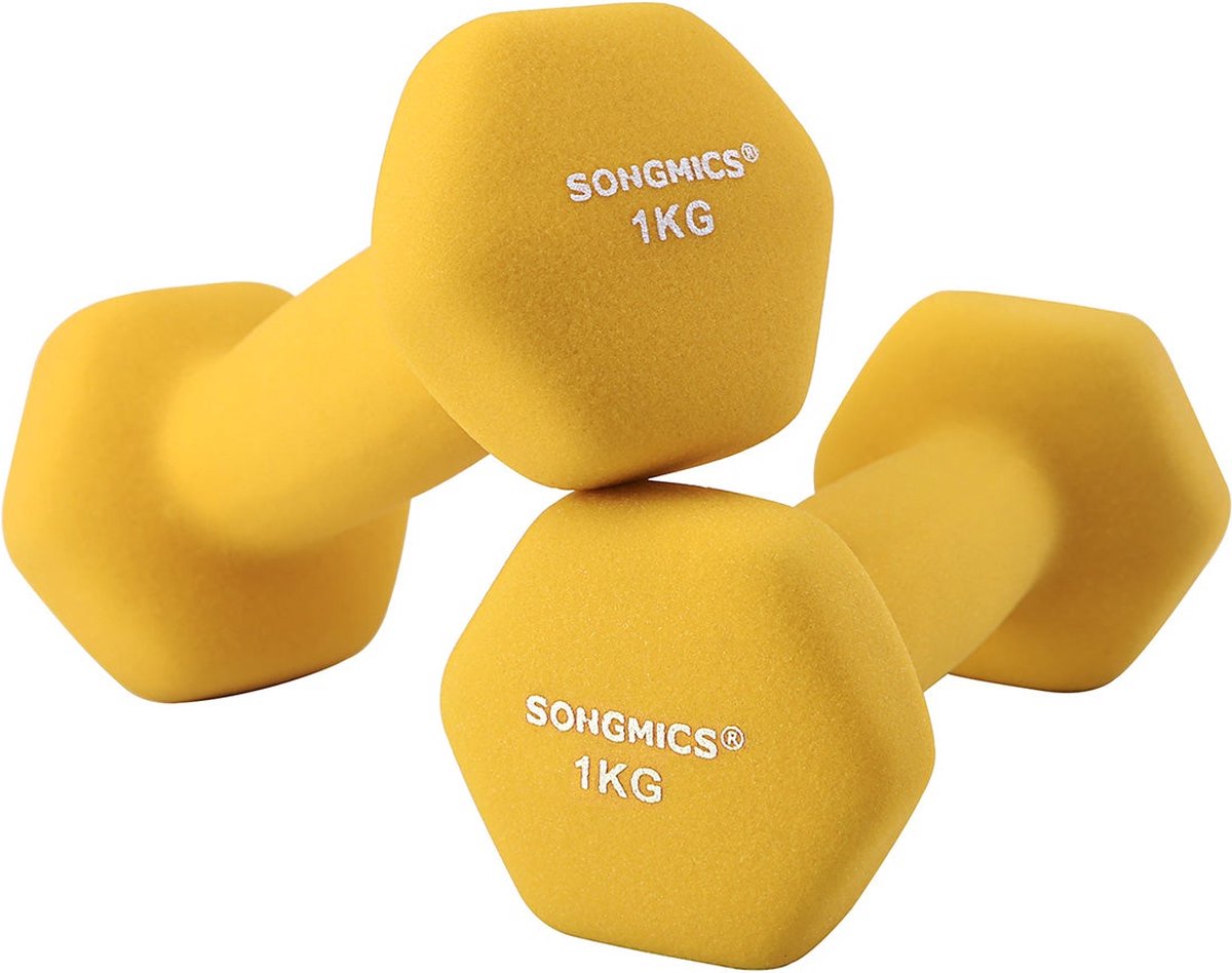 Halters 2 x 1 kg geel Set van 2 halters met een gewicht van 1 kg per stuk