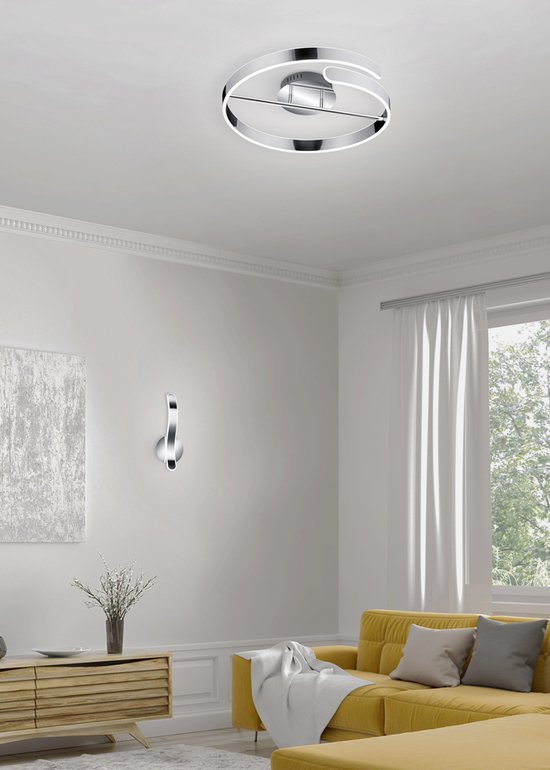 LED plafondlamp Flet, wit/chroom, 28,5cm, 3.000K