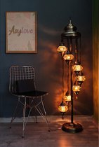 Lampadaire turc fait main 7 ampoules, lampadaire oriental mosaïque multicolore marron