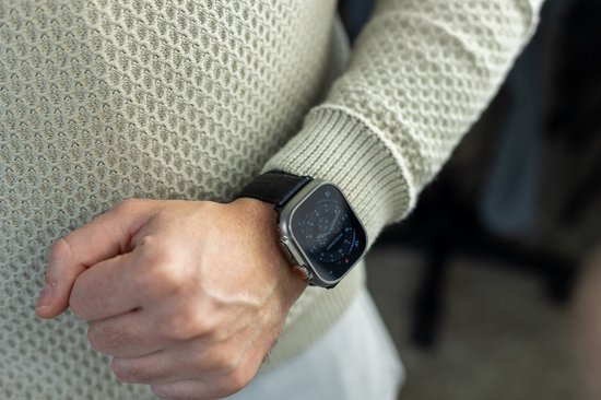 Elysian horlogebandje geschikt voor Apple Watch - Echt Leer - Zwart - 22mm - Quick Release - Verstelbaar - Series 1/2/3/4/5/6/7/8/9/10/11/SE/Ultra(2/3) - Apple Watch Bandje 42/44/45/49mm