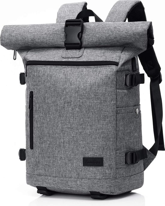Rolltop Rugzak Dames en Heren Grijs - LARK STREET Nr. 2 Dagtas Gemaakt van Gerecyclede PET-flessen - Rugtas voor Vrije Tijd, College & School - Tiener Boekentas Waterdichte Tas 15,6 Inch Laptopvak