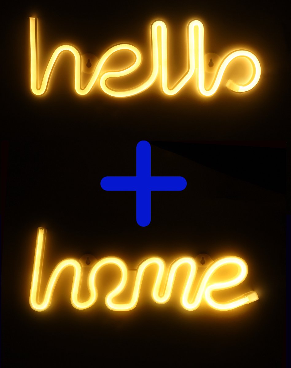 Neon Lamp - Hello Geel + Home Geel - Incl. 6 Batterijen - Neon Verlichting - Neon Led Lamp - Neon Wandlamp