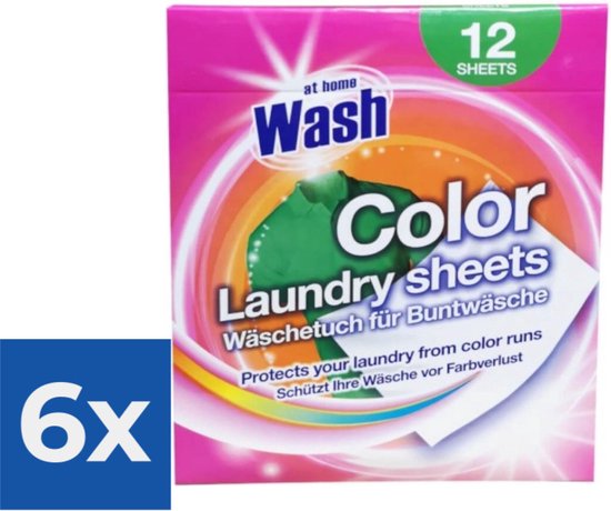 At Home Wash - Kleurdoekjes - Gekleurde Was - 12 Wasbeurten - Voordeelverpakking 6 stuks