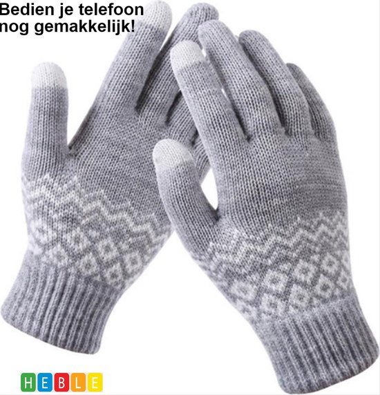 *** Touchscreen Handschoenen Winter Heren - Handschoenen Winter Dames - Maat S/M - Grijs - Scooter/Fiets - van Heble® ***
