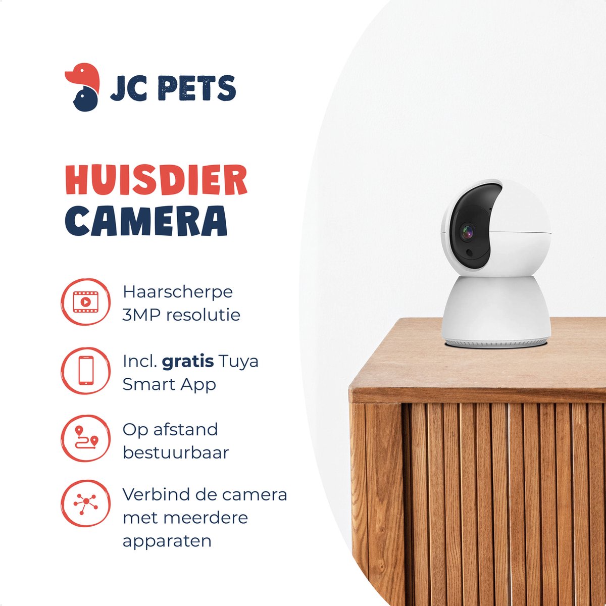 Afbeelding 2 van JC Pets Huisdiercamera met App 3MP 2048 x 1536P - 360° Hondencamera en Beveiligingscamera met Wifi - Multifunctionele Baby Camera