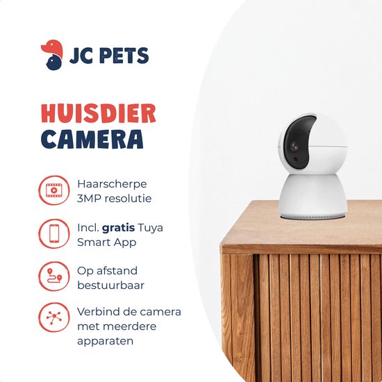 JC Pets Huisdiercamera 3MP 2048 x 1536P - 360° Hondencamera en Beveiligingscamera met Wifi - Multifunctionele Baby Camera met App - JC Pets