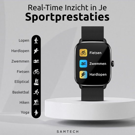 SAMTECH Smartwatch Ultra Thin Pro Serie 5 - Dames & Heren – Sport horloge - Stappenteller, Calorie Teller, Slaap meter, HD – IOS & Android - Zwart - Samtech