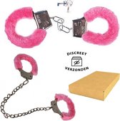 Roze Handboeien en Enkelboeien - Metaal - Met roze Pluche - Discreet verzonden - Erotiek set voor man en vrouw