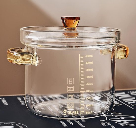 1,5 l glazen pan om te koken, hoge temperatuurbestendige transparante glazen soeppan met dubbele handgreep en deksel, stoofpan met afgedekt deksel, dubbele handgreep