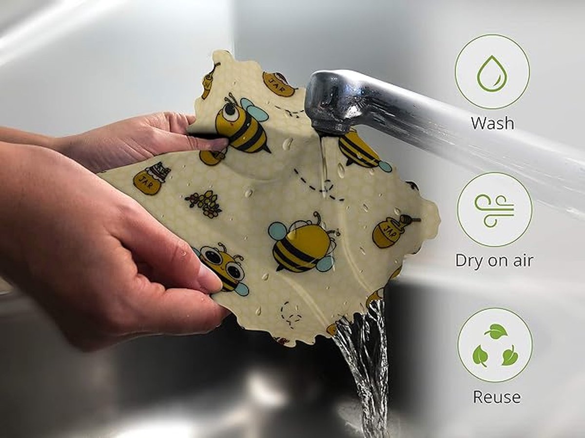 Bijenwas Wraps - Set van 3 (S, M, L) - Vershoud - Beeswax Wrap - Bijenwas Doek - Duurzaam, Natuurlijk en Biologisch - Herbruikbaar - Geen Plastic - 29B — cadeau in Kookcadeaus - foto 7