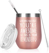 Thank You Gifts for Women, Christmas Gifts for Women, Boyfriend, Colleague, You Are Awesome So This Is Your Reminder, 350 ml Coffee Mug to Go, 12 oz Double-Walled Thermal Mug, Rose Gold