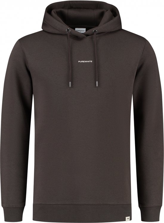 Purewhite - Heren Regular fit Sweaters Hoodie LS - Brown - Maat S