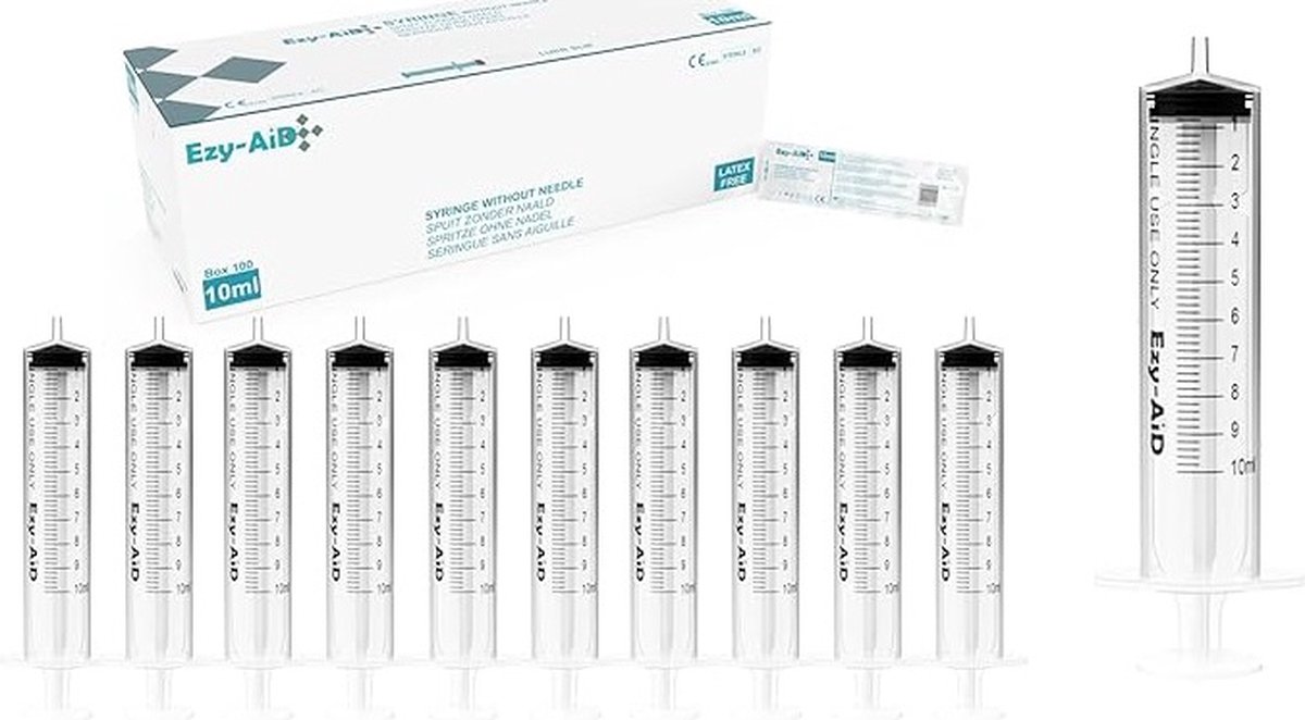 Goedkoopste 100st. - 10 ml Ezy-Aid wegwerp steriele injectie spuit | Zeer nauwkeurig | Luer Slip Tip, medische spuiten voor eenmalig gebruik zonder naalden, niet-pyrogeen, latexvrij voor het doseren van vloeistof, geen naald