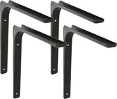 AMIG Plankdrager/planksteun van metaal - 4x - gelakt zwart - H200 x B250 mm - boekenplank steunen