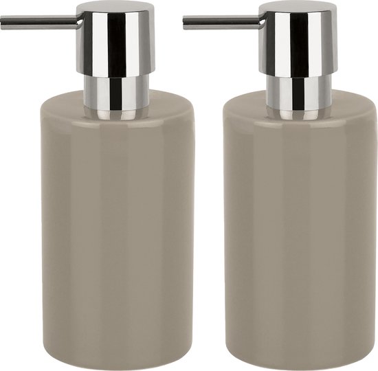 Spirella zeeppompje/dispenser Sienna - 2x - glans beige - porselein - 16 x 7 cm - 300 ml