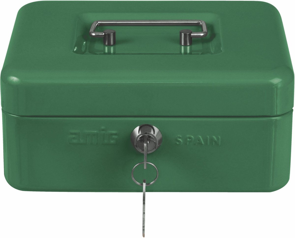 AMIG Geldkistje met 2 sleutels - groen - staal - muntbakje - 25 x 18 x 9 cm - inbraakbeveiliging