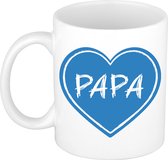 Bellatio Decorations Liefste papa verjaardag cadeau mok - blauw hartje - 300 ml - Vaderdag