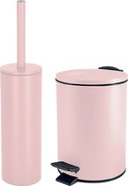 Spirella Ensemble d'accessoires salle de bain/WC - brosse WC et poubelle à pédale 3L - métal - rose clair