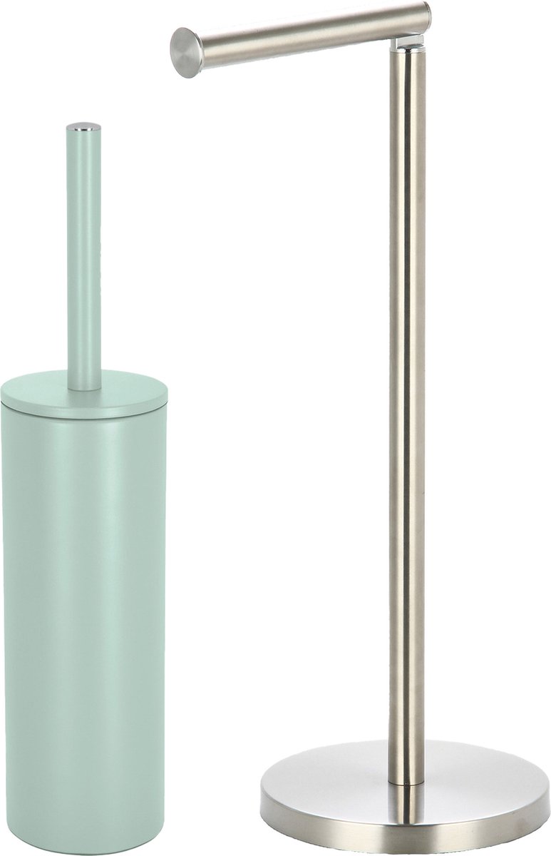 Spirella Badkamer accessoires set - WC-borstel/toiletrollen houder - metaal - mintgroen/zilver - Luxe uitstraling