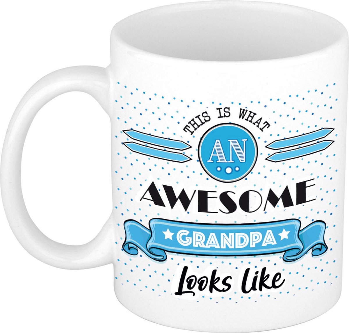 Bellatio Decorations Cadeau koffiemok voor een geweldige opa - blauw - keramiek - 300 ml
