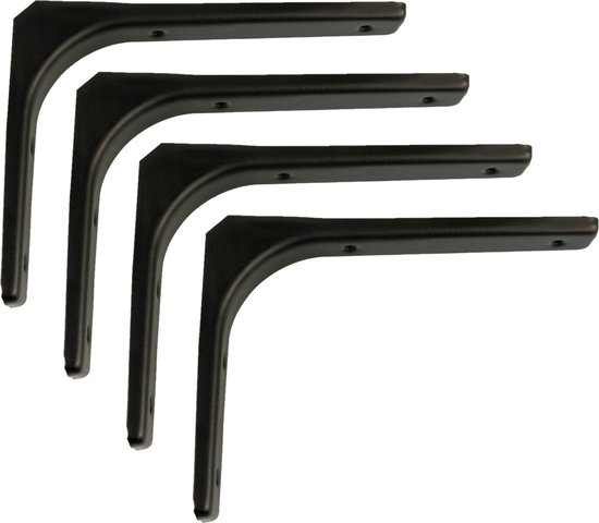 AMIG Support d'étagère/support d'étagère - 4x - aluminium - laqué noir - H300 x L200 mm - supports d'étagère