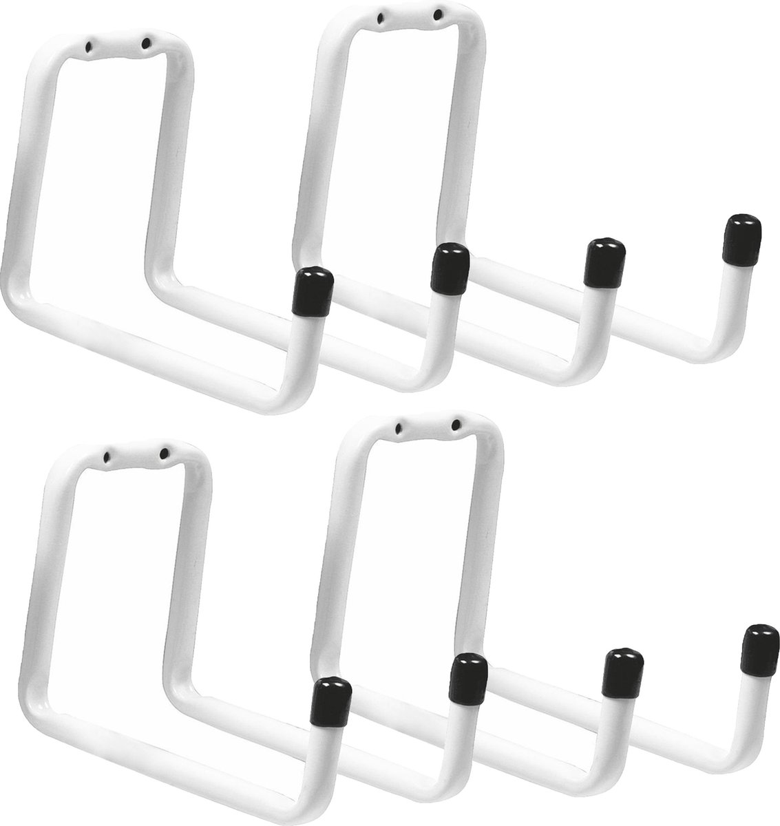 Amig Garage/zolder gereedschap wand/muur ophanghaken - 4x - metaal - wit - H12 cm x B17.5 cm