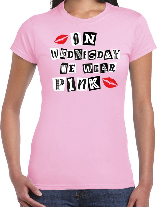 Bellatio Decorations Verkleed t-shirt voor dames - on wednesday we wear pink - roze - carnaval M