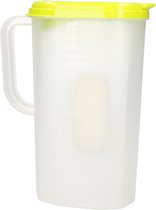Waterkan/sapkan transparant/groen met deksel 2 liter kunststof - Smalle schenkkan die in de koelkastdeur past