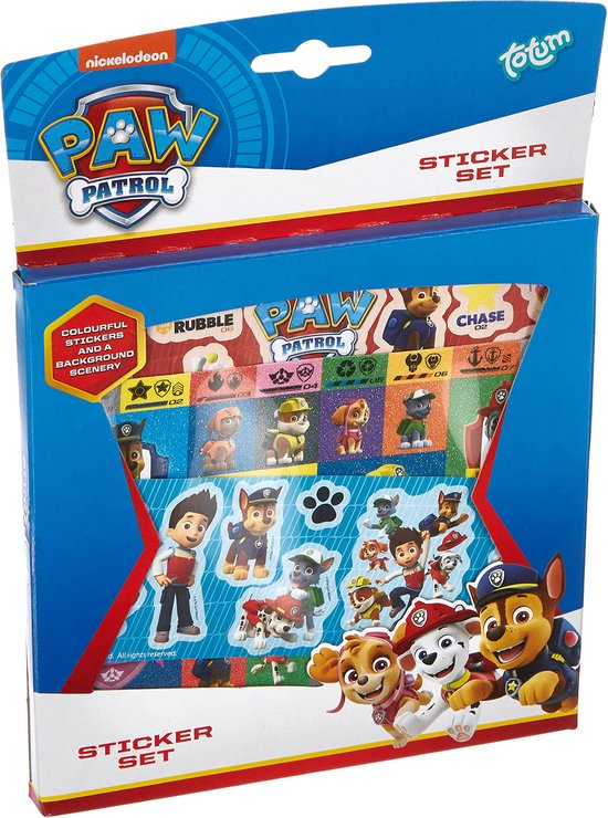 PAW Patrol Stickers 3 stickervellen en speelachtergrond Totum stickerset - Totum
