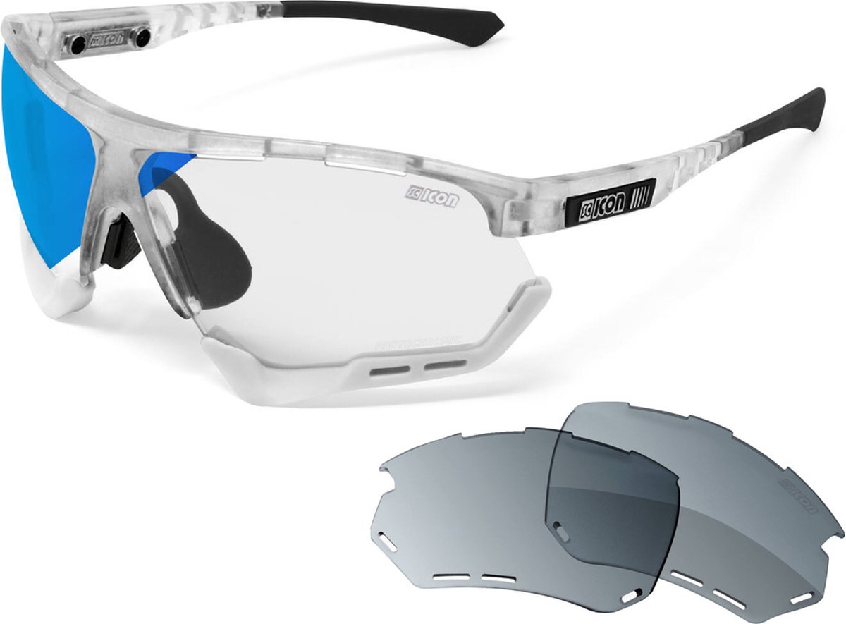 Scicon - Fietsbril - Aerocomfort XL - Frozen Matte - Fotochrome Lens Blauw Spiegel + extra Multimirror Lens Zilver