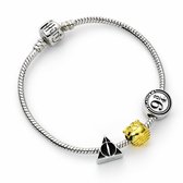 The Carat Shop - Harry Potter Verzilverde Armband met Deathly Hallows, de Gouden Snaai en het Platform 9¾. Bedel