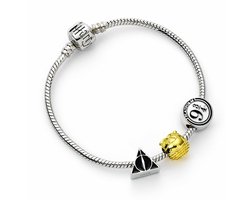 The Carat Shop - Harry Potter Verzilverde Armband met Deathly Hallows, de Gouden Snaai en het Platform 9¾. Bedel