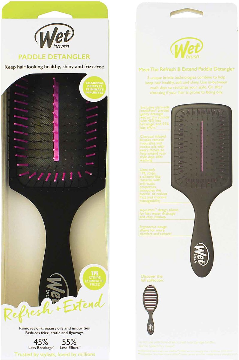Wet Brush Refresh + Extend Paddle Detangler Kartáč Na Vlasy Black