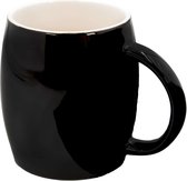 Intirilife Porseleinen Koffiebeker Koffiekopje in zwart met lepel Bamboe deksel 400 ml - Perfect als cadeau voor familie, vrienden of collega's