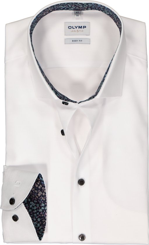 OLYMP Level 5 body fit overhemd - structuur - wit - Strijkvriendelijk - Boordmaat: