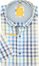 Redmond modern fit overhemd - korte mouw - dobby - blauw geruit - Strijkvriendelijk - Boordmaat: 39/40
