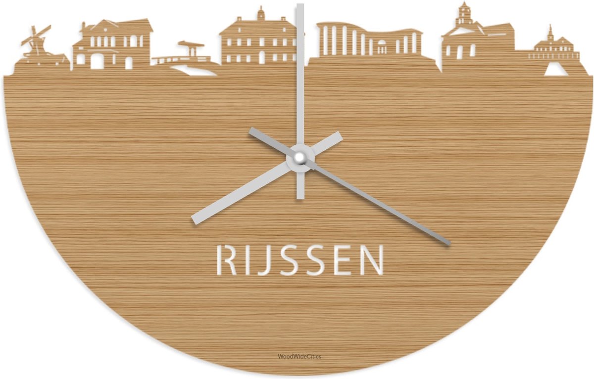 Skyline Klok Rijssen Bamboe hout - Ø 40 cm - Stil uurwerk - Wanddecoratie - Meer steden beschikbaar - Woonkamer idee - Woondecoratie - City Art - Steden kunst - Cadeau voor hem - Cadeau voor haar - Jubileum - Trouwerij - Housewarming - WoodWideCities