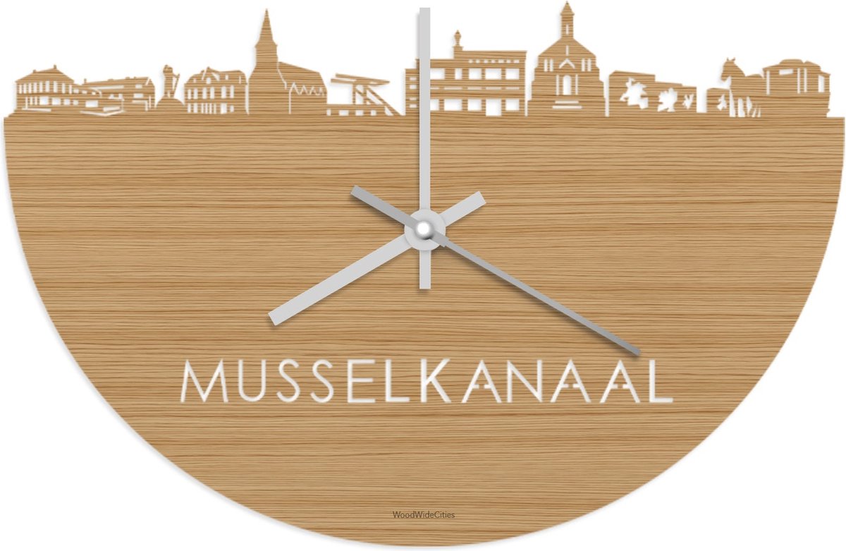 Skyline Klok Musselkanaal Bamboe hout - Ø 40 cm - Stil uurwerk - Wanddecoratie - Meer steden beschikbaar - Woonkamer idee - Woondecoratie - City Art - Steden kunst - Cadeau voor hem - Cadeau voor haar - Jubileum - Trouwerij - Housewarming -
