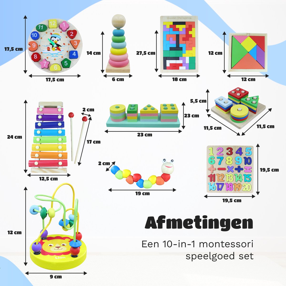 EverGoods 10- in 1 Montessori Speelgoed Set - Educatief Speelgoed - Sensorisch Speelgoed - Houten blokken — afbeelding 9