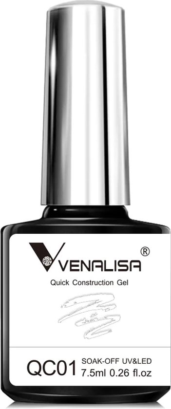 VENALISA Quick Construction Gel QC01, een witte gel nagellak in een flesje met zilveren dop.