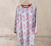 Nachthemd/Nachtjapon | Lange Mouw | Lichtblauw | Roze/Rode Details | Bloemen/Vlinderprint | Maat 104