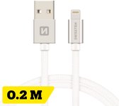 Swissten Lightning naar USB kabel - 0.2M - Gevlochten kabel geschikt voor iPhone 7/8/X/11/12/13/14 - Zilver