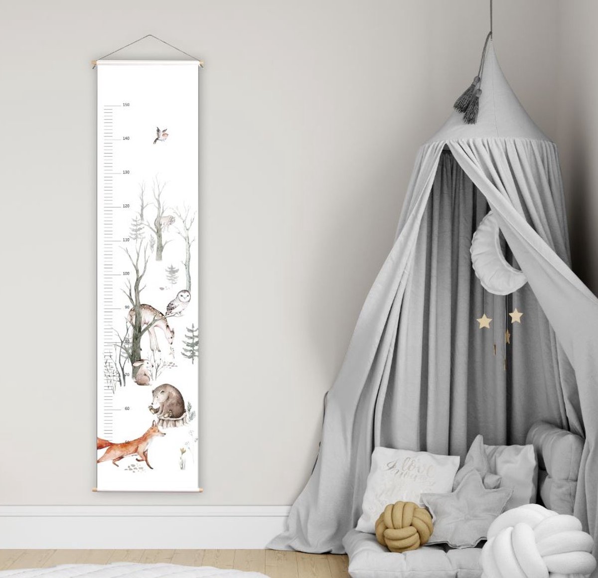 Groeimeter Forest Friends - Wit - Bosdieren - Babykamer - Kinderkamer - 120x30 cm - Kinderkamer decoratie - Wanddecoratie - Kraamcadeau